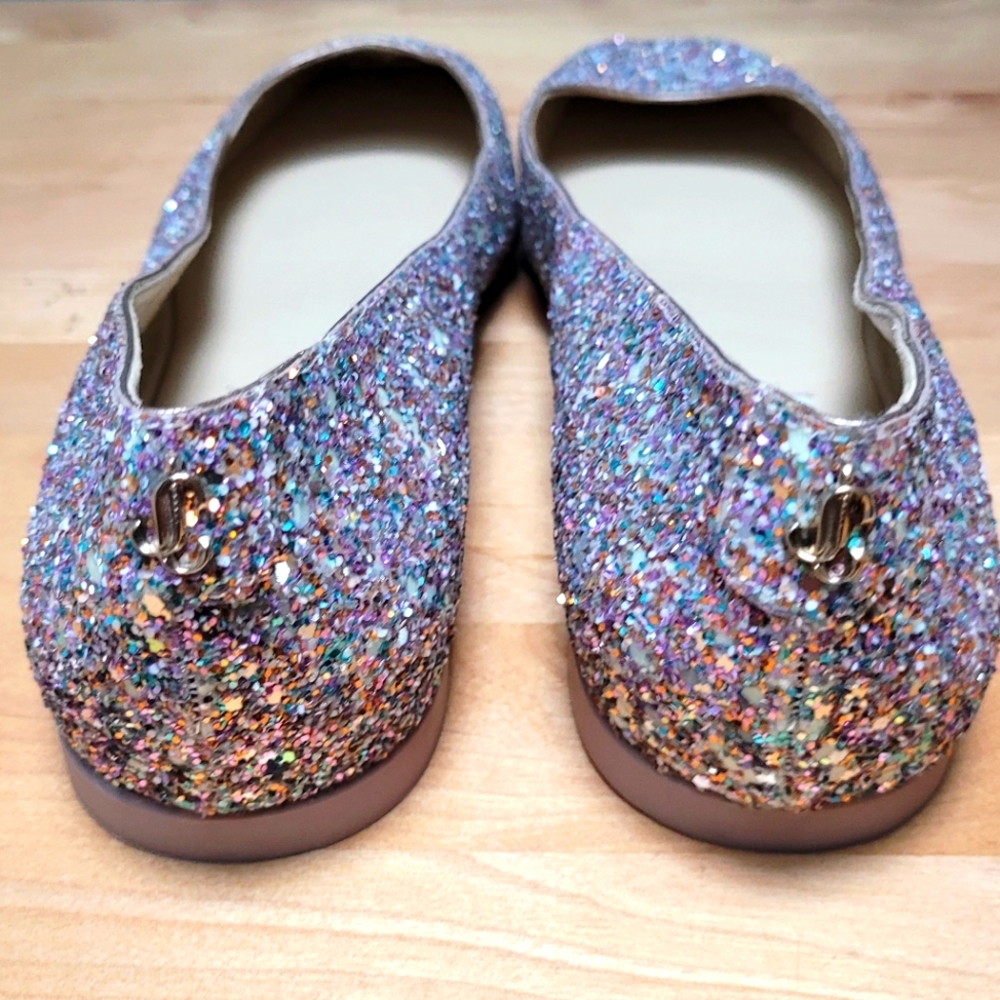 Jimmy Choo Multicolor Glitter Square-Toe Flats - Picture 4 of 15